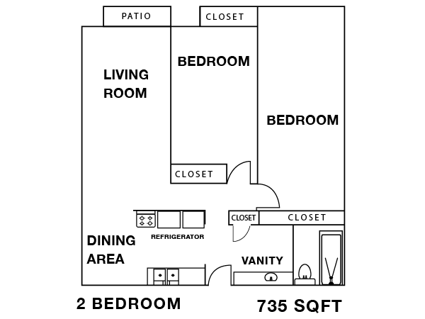 2 Bed 1 Ba, 2nd Flr L311 floor plan